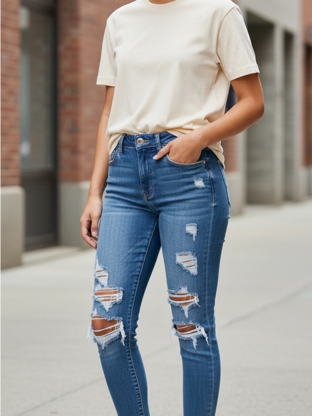 American Eagle Outfitters Distressed Skinny Jeans in Blue SIZE 6/28W